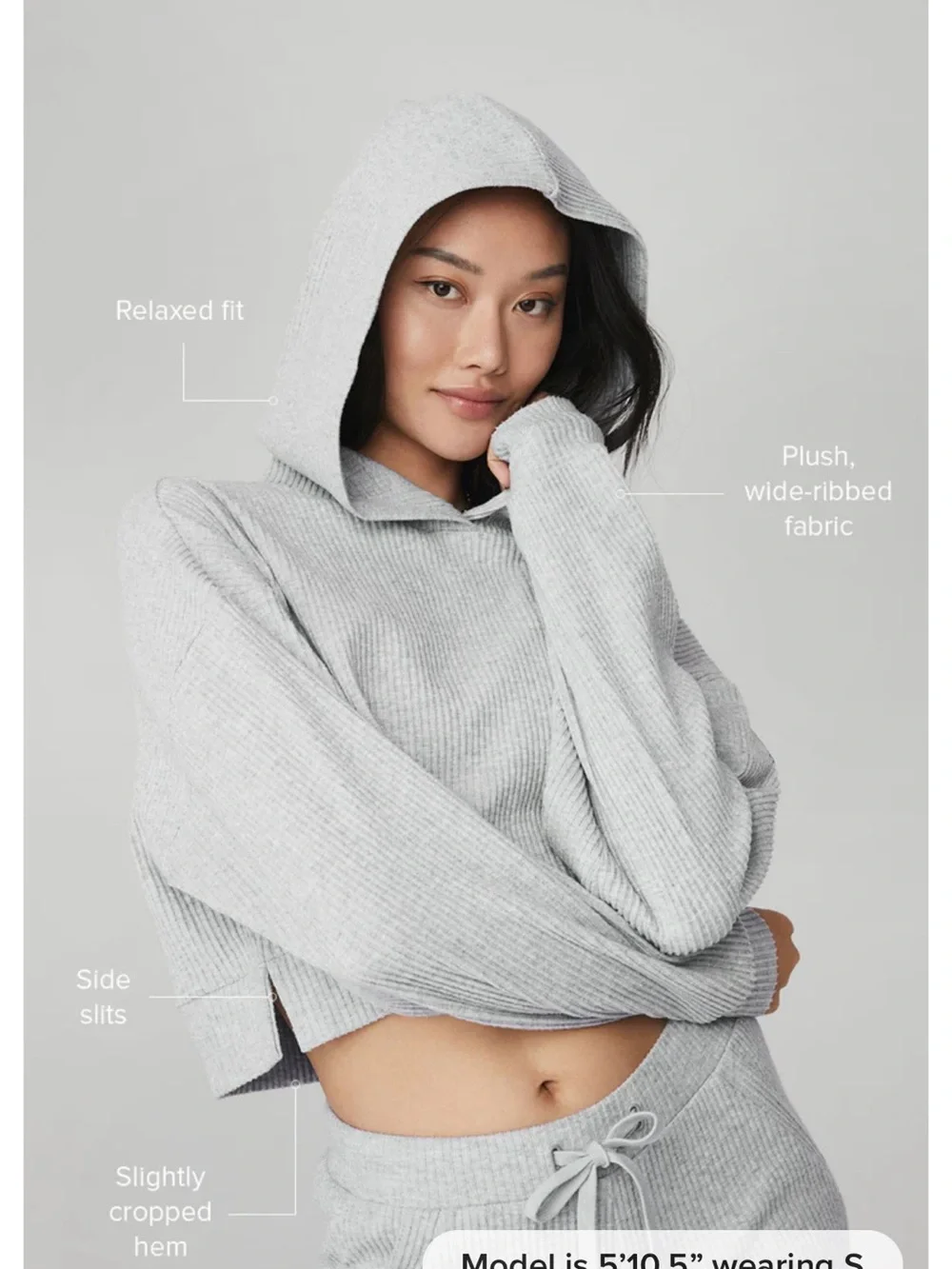 ALO Yoga Cropped Ribbed Sweater in Light Gray